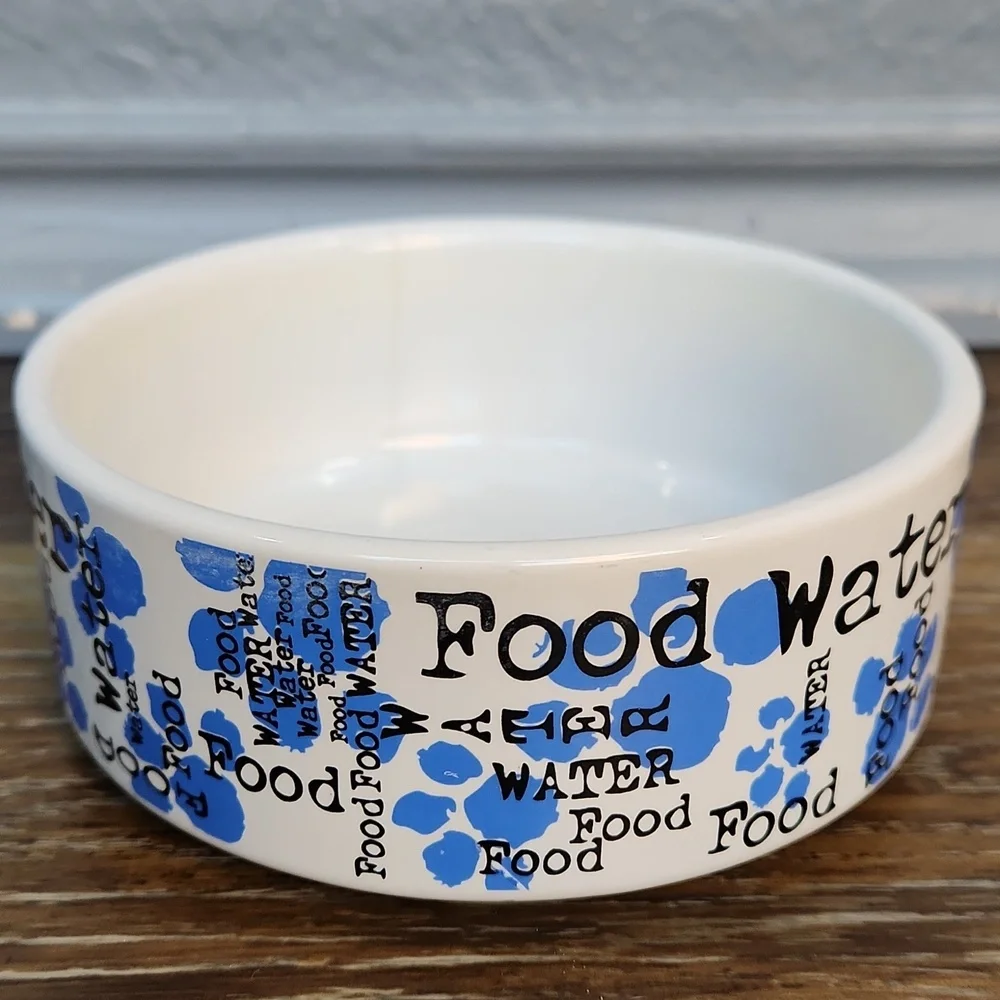 Food Water Dog Bowl Blue Paws Pawprints White Black